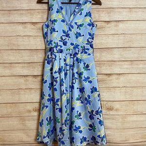 Banana Republic Blue A-Line Floral Print Dress